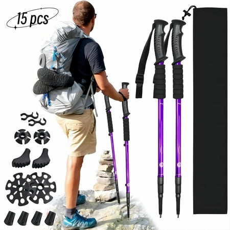 rongsi nordic walking trekking poles - 2 sticks with anti-shock and quick lock system, telescopic, collapsible for hiking, camping, mountaineering, backpacking, walking, trekking, seniors, women, men