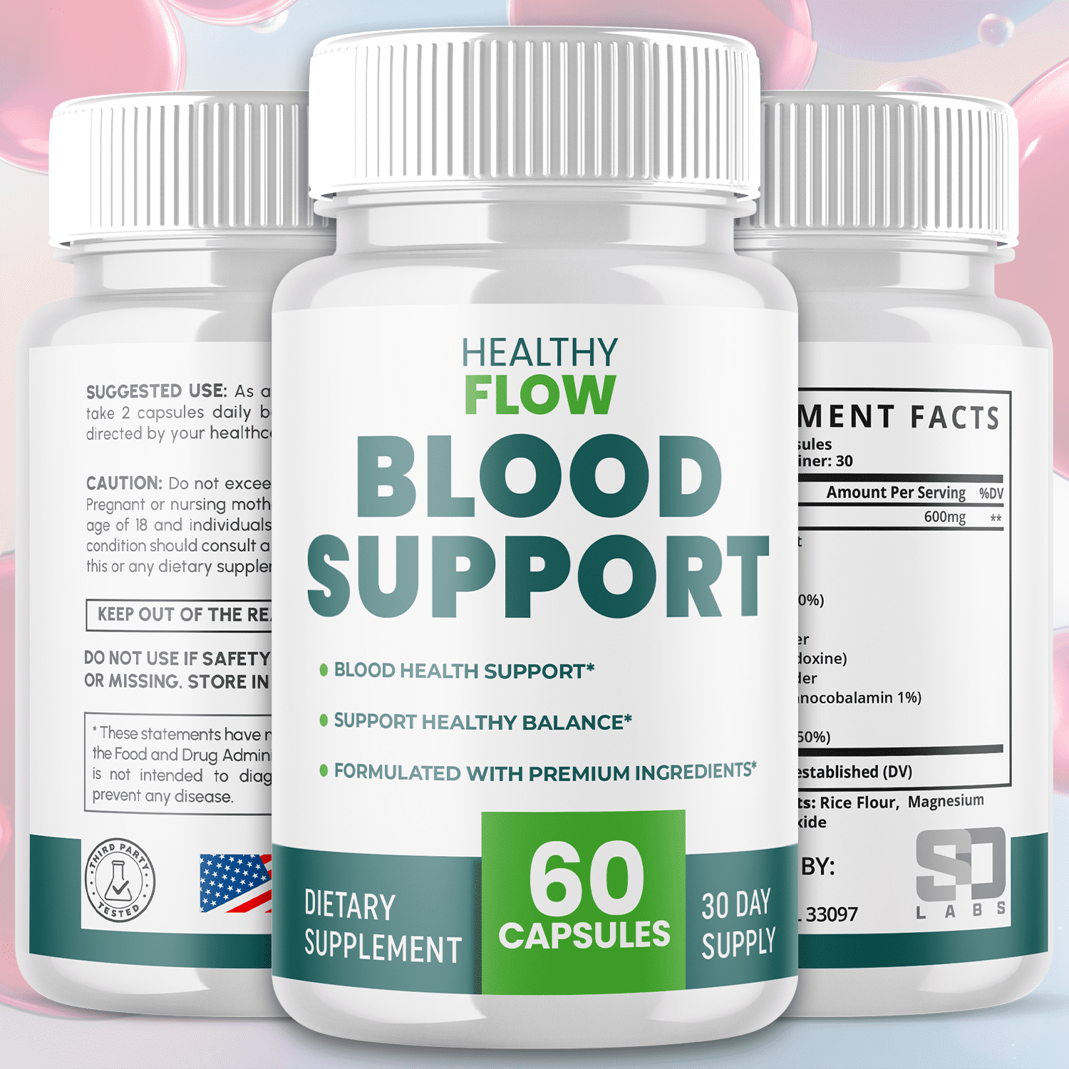 Healthy Flow Blood Support Pills Advanced Formula Vitamin Supplement HealthyFlow 180 Capsules