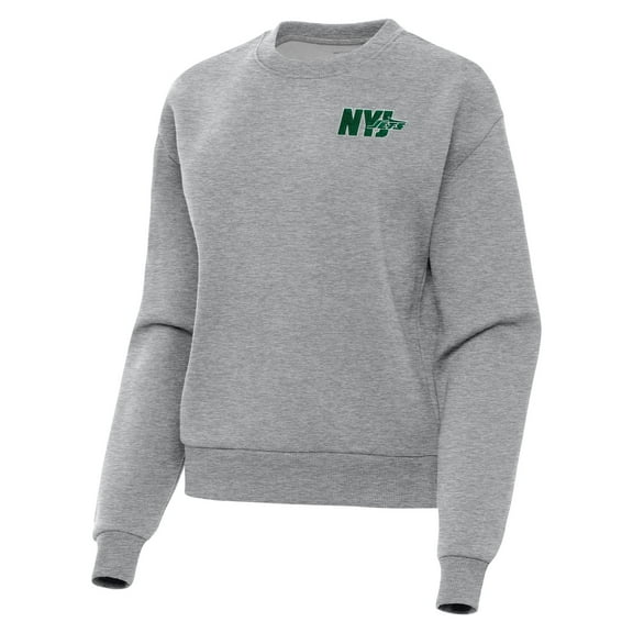 Women's Antigua Heather Gray New York Jets Victory Pullover Sweatshirt