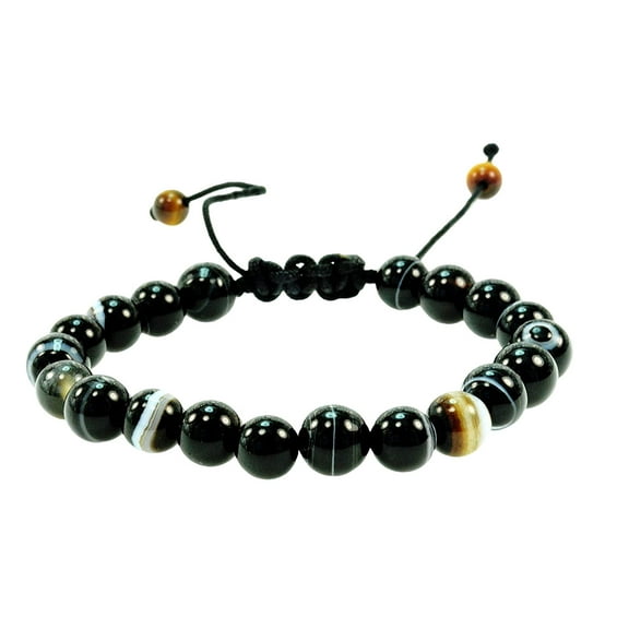 Fashion Jewelry 8mm round black bostwana agate macrame adjustable bracelet - good for healing and energy