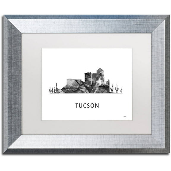 Trademark Fine Art 'Tucson Arizona Skyline WB-BW' Canvas Art by Marlene Watson, White Matte, Silver Frame