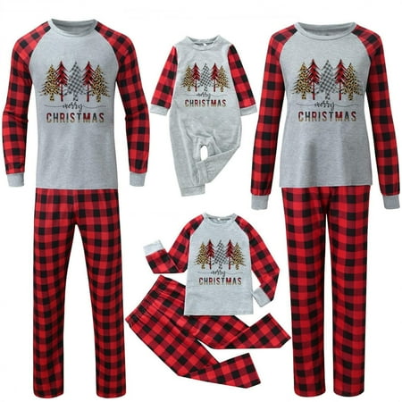 

Dadaria Family Christmas Pajamas Parent-child Attire Christmas Suits Patchwork Plaid Printed Homewear Round Neck Long Sleeve Pajamas Two-piece Mom Sets Red Women M