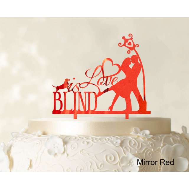 Love is Blid Custom Cake Topper Personalized Mirror Red Cake Topper Color Option Available 6-7 Inches Wide