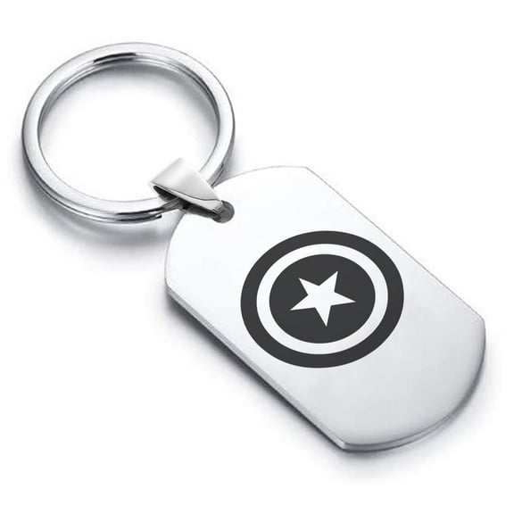 Stainless Steel Captain America Dog Tag Keychain Circle Ring