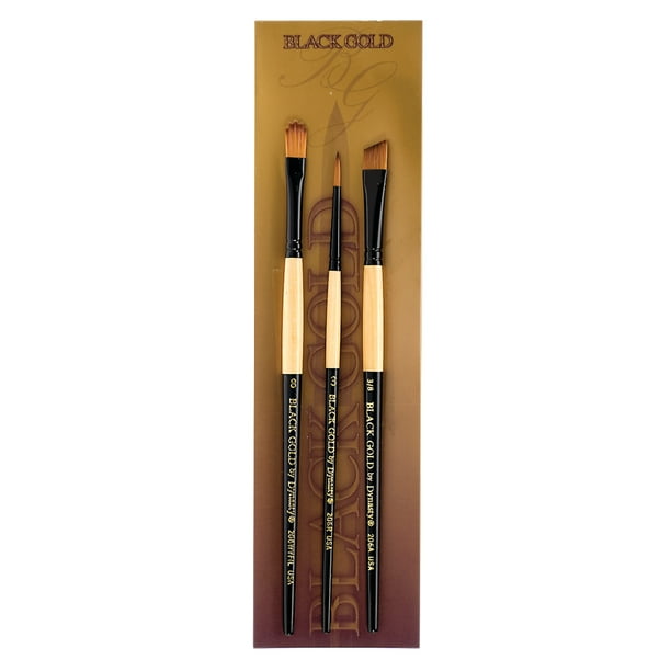 FM Brush Black Gold Short Handle 3Brush Set, Angle, 3/8", Round, 3