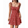 thumbnail image 3 of Women'S Boho Floral Dress Romper Spaghetti Strap Smocked Dress Red XL, 3 of 7