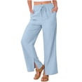 thumbnail image 5 of Vynhevius Women Straight Leg Pants Solid Drawstring Waist Side Slit Pockets Casual Trousers, 5 of 8