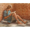 thumbnail image 2 of Julius Paulsen 14x12 Gold Ornate Wood Frame and Double Matted Museum Art Print Titled - Reading Girl Sitting by a Brick Wall, 2 of 4