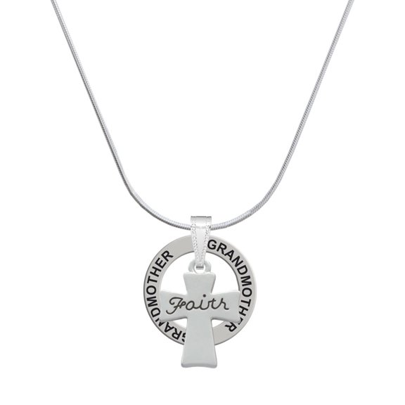 Delight Jewelry Silvertone Faith Flat Cross Silvertone Grandmother Ring Charm Necklace, 18"