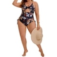 thumbnail image 5 of Agnes Orinda Women's Plus Size 1 Piece Swimsuit Print Cross-Back Straps Tummy Control Bathing Suit Cutout Monokini Swimwear 1X Yellow Brown Floral, 5 of 8