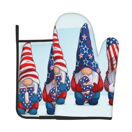 

KLL Cute Gnomes in USA1 Pattern Oven Mitts and Pot Holders 2pcs Sets for Kitchen Oven Mitt Heat Resistant 536°F Oven Gloves for Kitchen Cooking and Baking