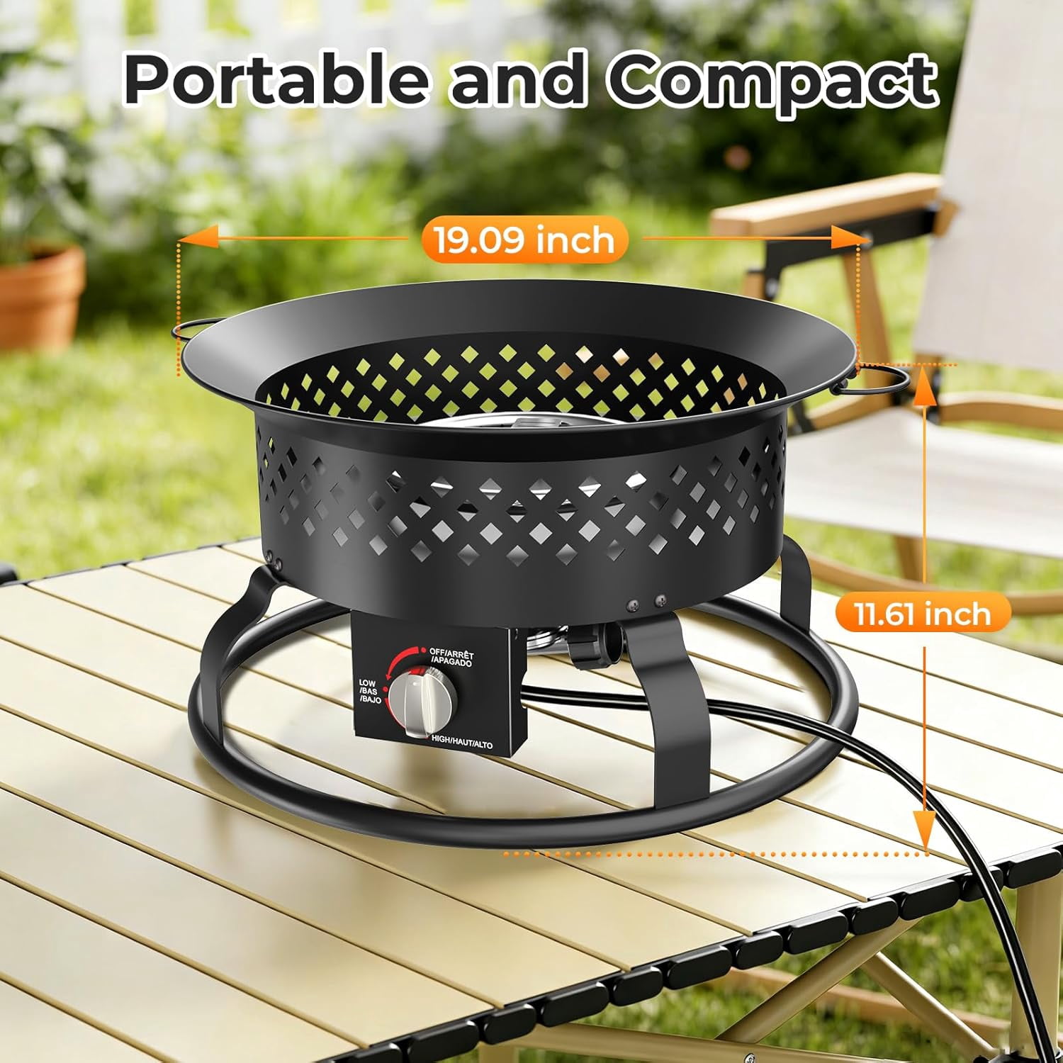 WAA 19" Portable Propane Fire Pit 50000 BTU Smokeless Carry Bag Lava Rocks for Camping RV