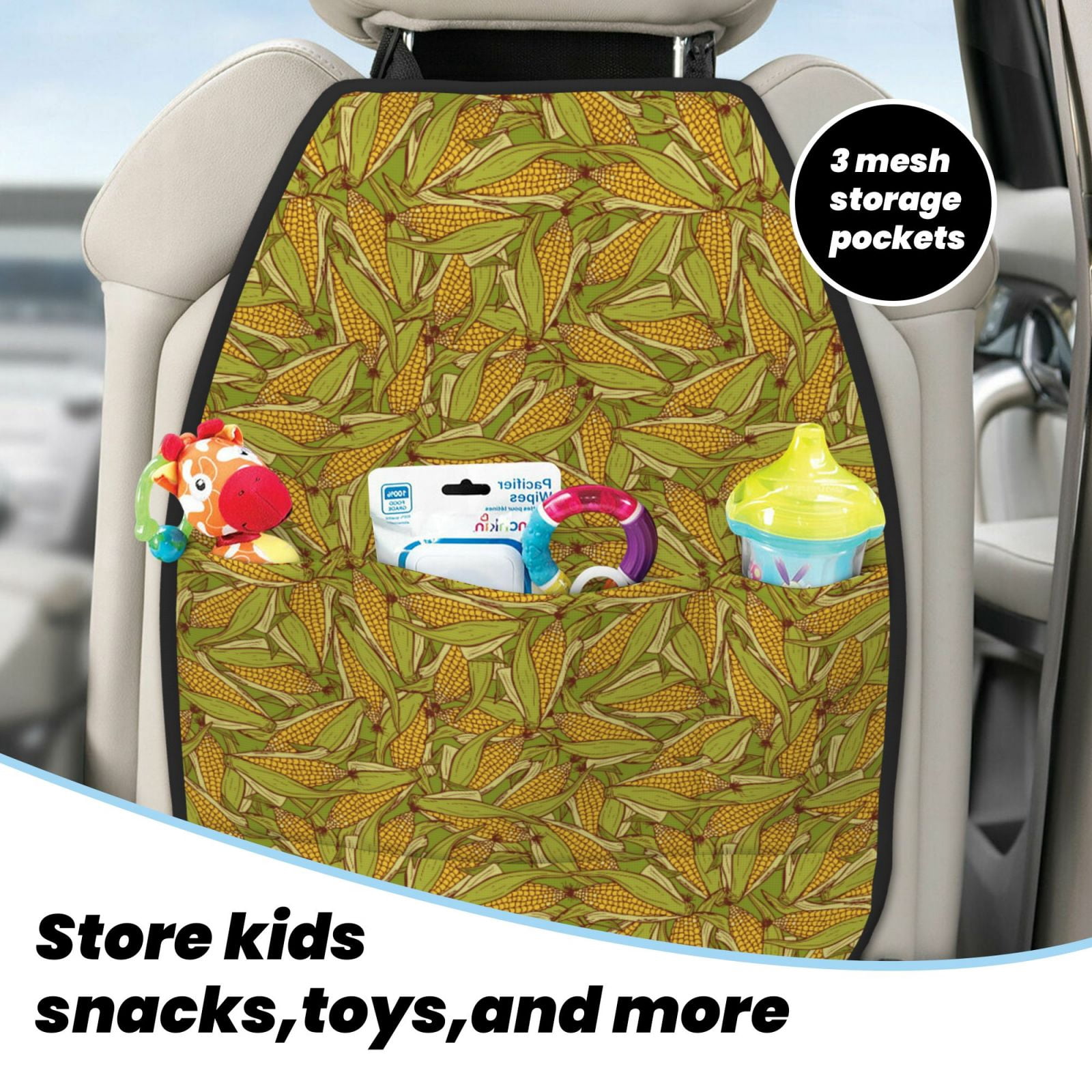 Xecao Corn 6 Pattern Car Seat Back Protector 2 Pack Large Capacity Pocket, Kick Mats Back Seat Protector