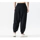 thumbnail image 3 of Pantalones de lino de color liso para hombre, largos, con bolsillos y cordón ajustable, de poliéster., 3 of 3