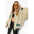 thumbnail image 2 of Kmbangi Women Leather Long Sleeve Letter Embroidery Oversized Baseball Jackets, 2 of 7