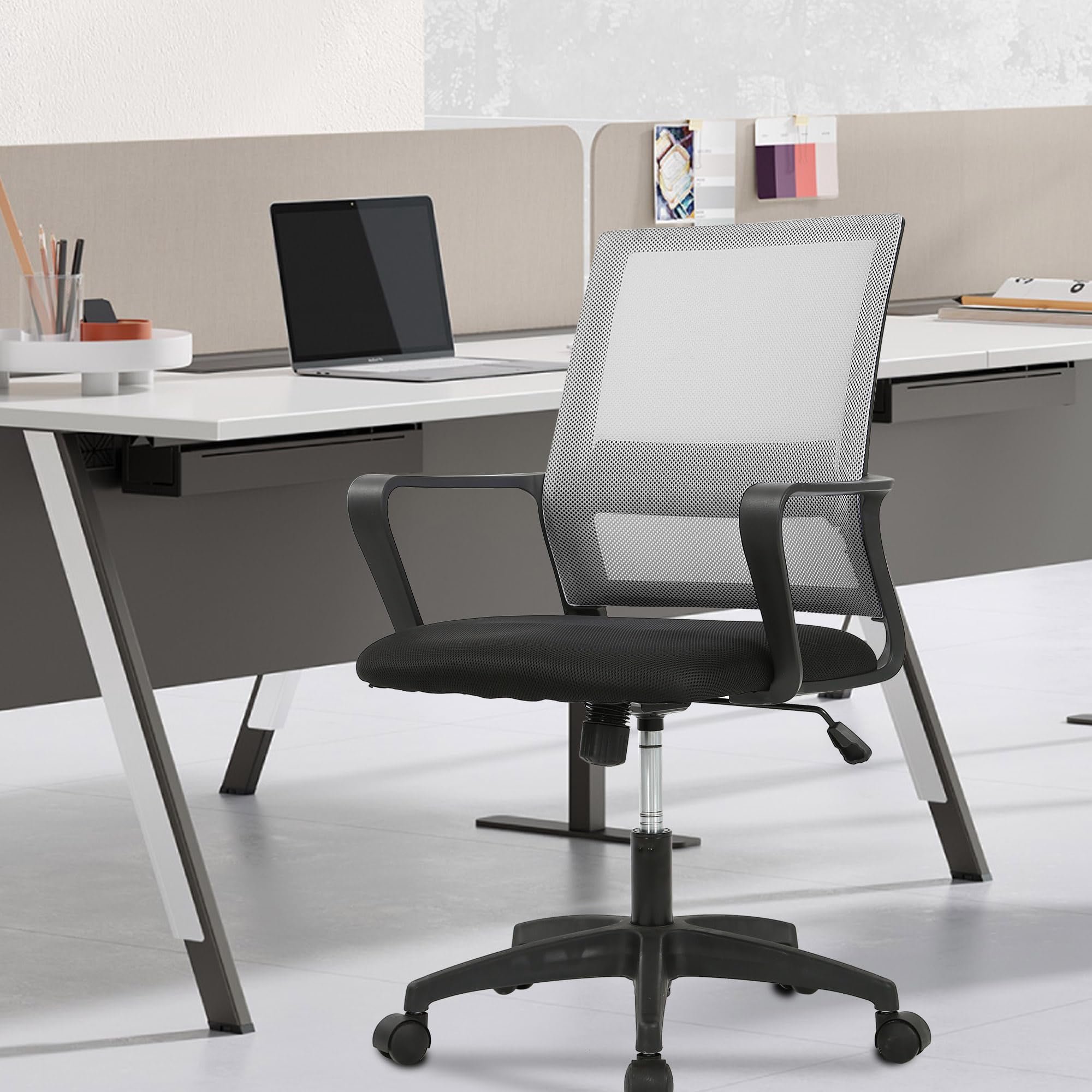 YRLLENSDAN Mesh Office Chair with Wheels Rolling Desk Chair with Arms Mesh Computer Chair for Adults Conference Room Chair Study Chair Adjustable Height,Gray