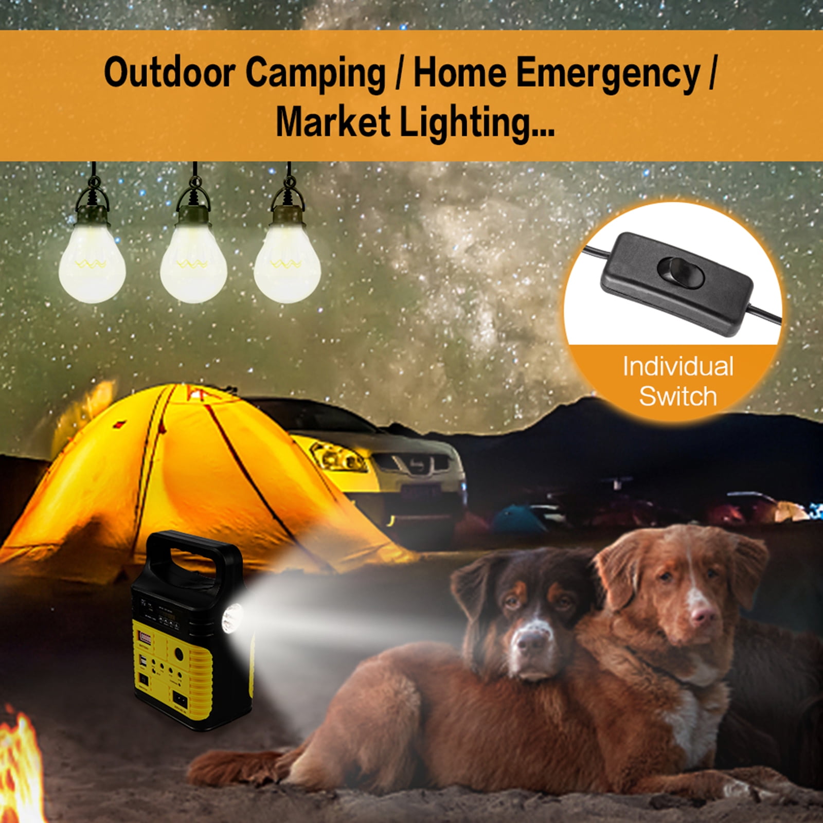 Portable Power Station,Solar Generator with Panels included,LiFePO4 Lithium Battery Pack Small Solar Powered Generator with DC/USB Outlets,LED Flashlight for Home Use,Outdoor Camping Quiet(Yellow)