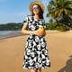thumbnail image 4 of Fotbe Seamless Pattern Cute Panda Vestido Largo de Moda para Mujer, Vestido Tipo Camiseta con Manga Corta y Estilo Casual a Rayas y Bloques de Color, 4 of 6