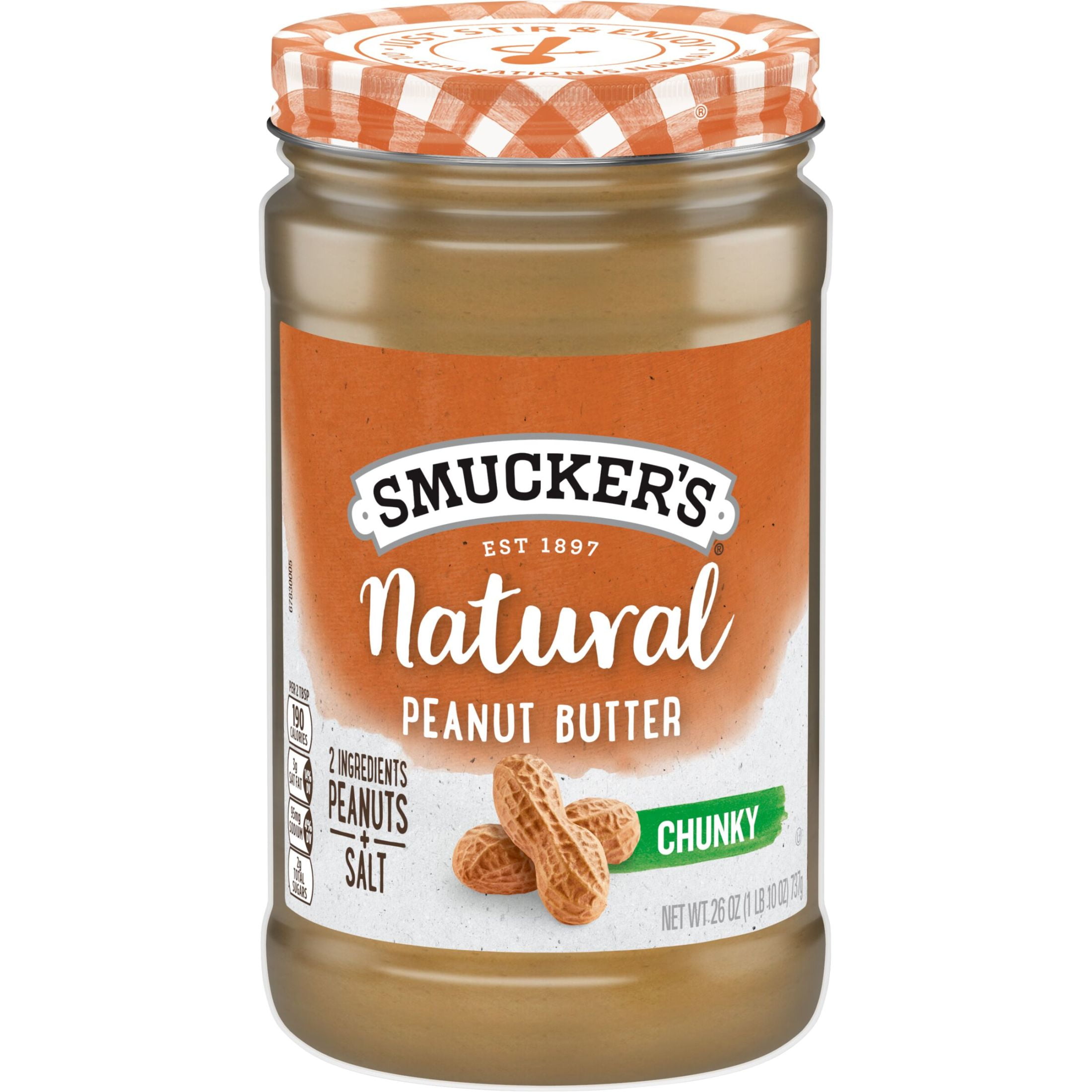 (6 pack) Smucker’s Natural Chunky Peanut Butter, 26 oz Jar