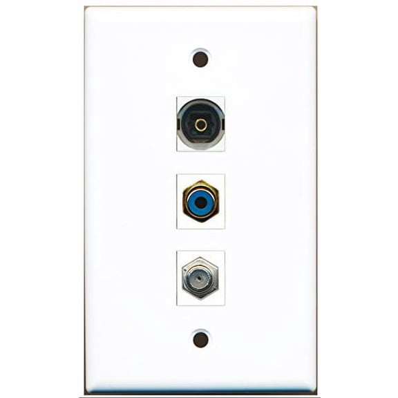 RiteAV - 1 Port RCA Blue and 1 Port Coax Cable TV- F-Type and 1 Port Toslink Wall Plate