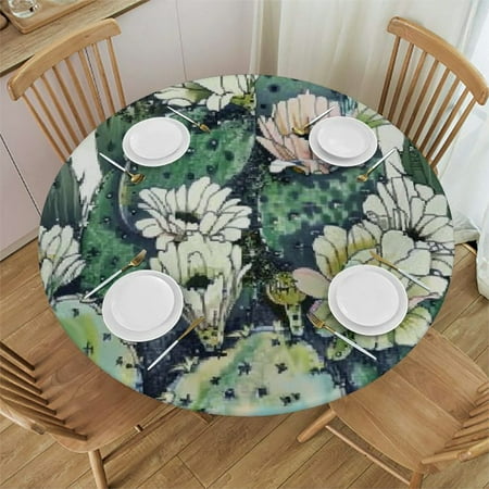 

Patifu Cactus Flowers Tapestry Round Table Cover Stain Resistant Washable Indoor Outdoor Tablecloth Kitchen Dining Wedding Parties Tablecloths 100% Polyester Fiber 46-50