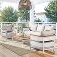 thumbnail image 2 of Miekor Furniture Rhodes 29" Upholstered Teak & Aluminum Patio Arm Chair Birch Gray Chenille 00024, 2 of 12