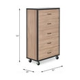 thumbnail image 2 of Nmkwnr 5 Drawer Dresser with Wheels and Handle, Wood Chest of Drawer for Living Room, Bedroom, Brown, 2 of 8