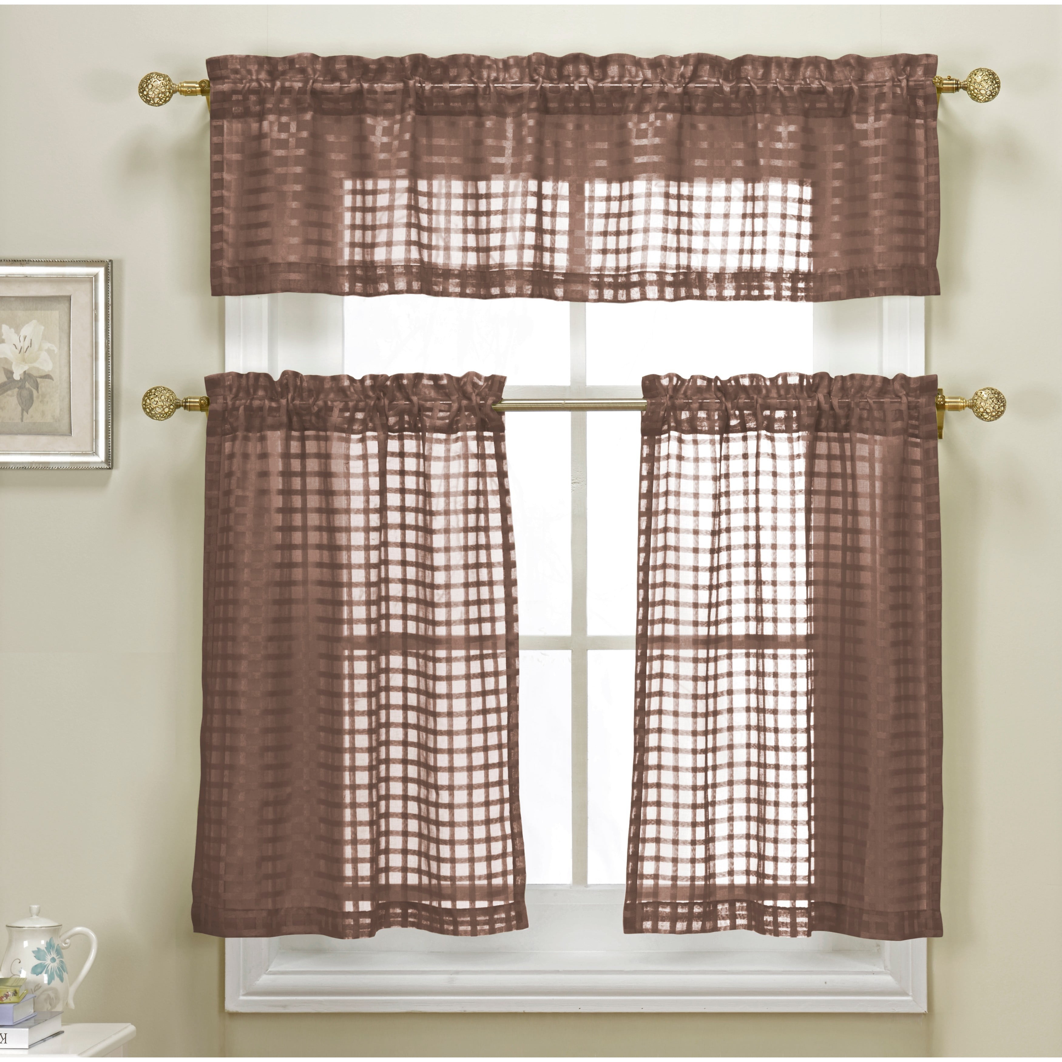 Cleo Check Faux Linen Kitchen Curtain