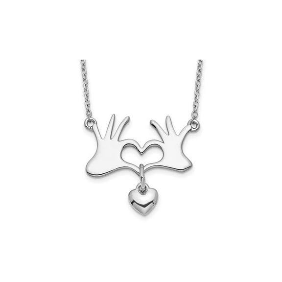 Gem & Harmony Sterling Silver Hands and Heart Pendant Necklace with Chain for Women