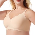 thumbnail image 6 of GEWSEY Seamless Wireless T‑Shirt Bra for Women No Underwire Full Coverage Deep V Neck U‑Shape Back Lace Trim (Beige, S), 6 of 9