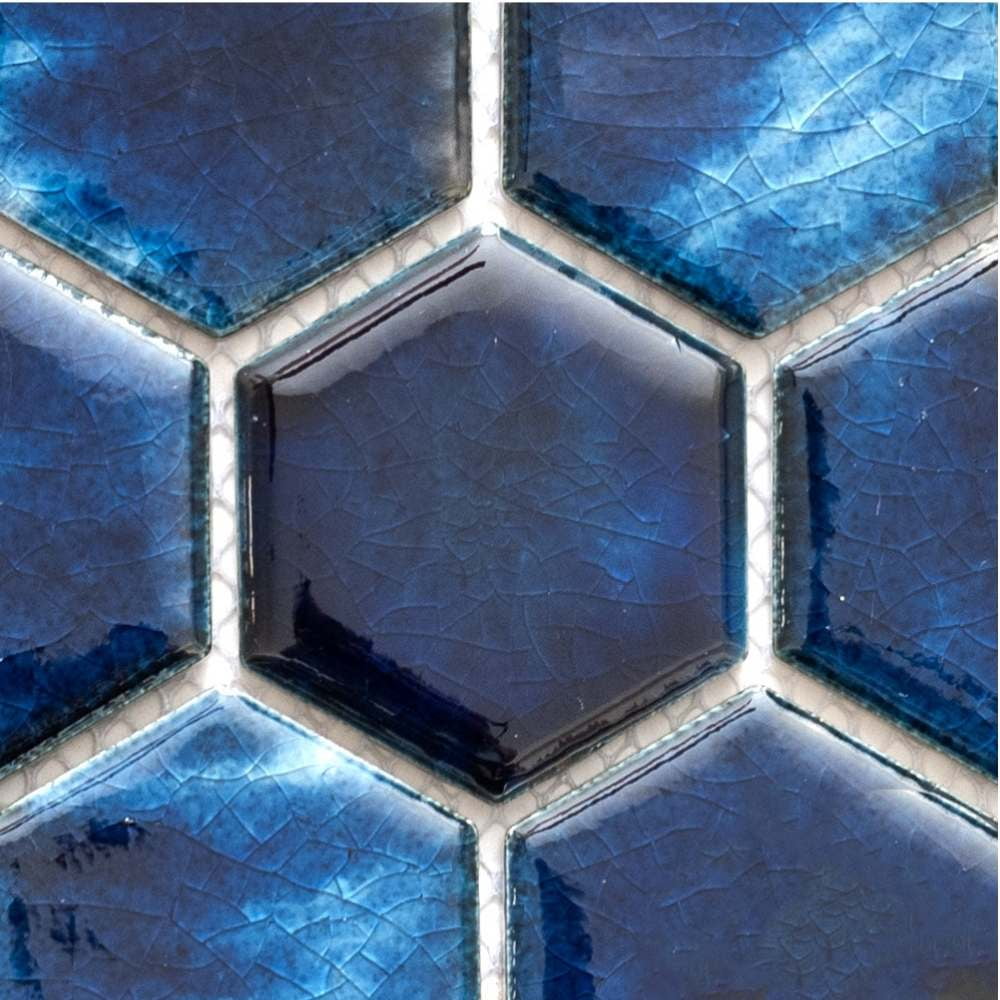 The Tile Life Agate 4 in x 4 in Hexagon Sapphire Glossy Porcelain Mosaic Tile Sample 1 Piece