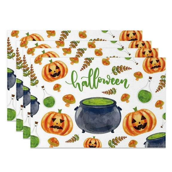 SUNOLIFE Halloween Placemats Set of 4,Spooky Pumpkins Witch Table Decorations 12x18 inch