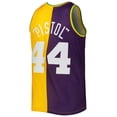 thumbnail image 3 of Men's Mitchell & Ness Pete Maravich Purple/Yellow New Orleans Jazz Hardwood Classics 1974/75 Split Swingman Jersey, 3 of 4