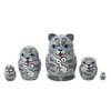 Mini Grey Cat with Mouse 5 Piece Wood Russian Nesting Doll Stacking Matryoshka