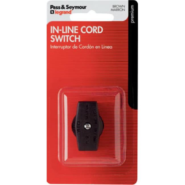 Pass & Seymour 410BPCC5 Brown Miniature In Line Feed Through On & Off Cord Switch, Pack of 5