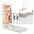 thumbnail image 2 of LNGOOR Travel Makeup Brush Set With Led Light Mirror  Foundation Powder Concealers Eye Shadows Makeup Set With Led Light  14PCS 360° Rotating Mirror Touch Lamp Makeup Brush Set (Pink), 2 of 3
