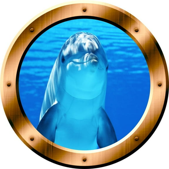 VWAQ 1 Porpoise Porthole Dolphin Wall Decal 3D Dolphin Wall Sticker Peel And Stick Decor VWAQ-BP29 (14" Diameter)
