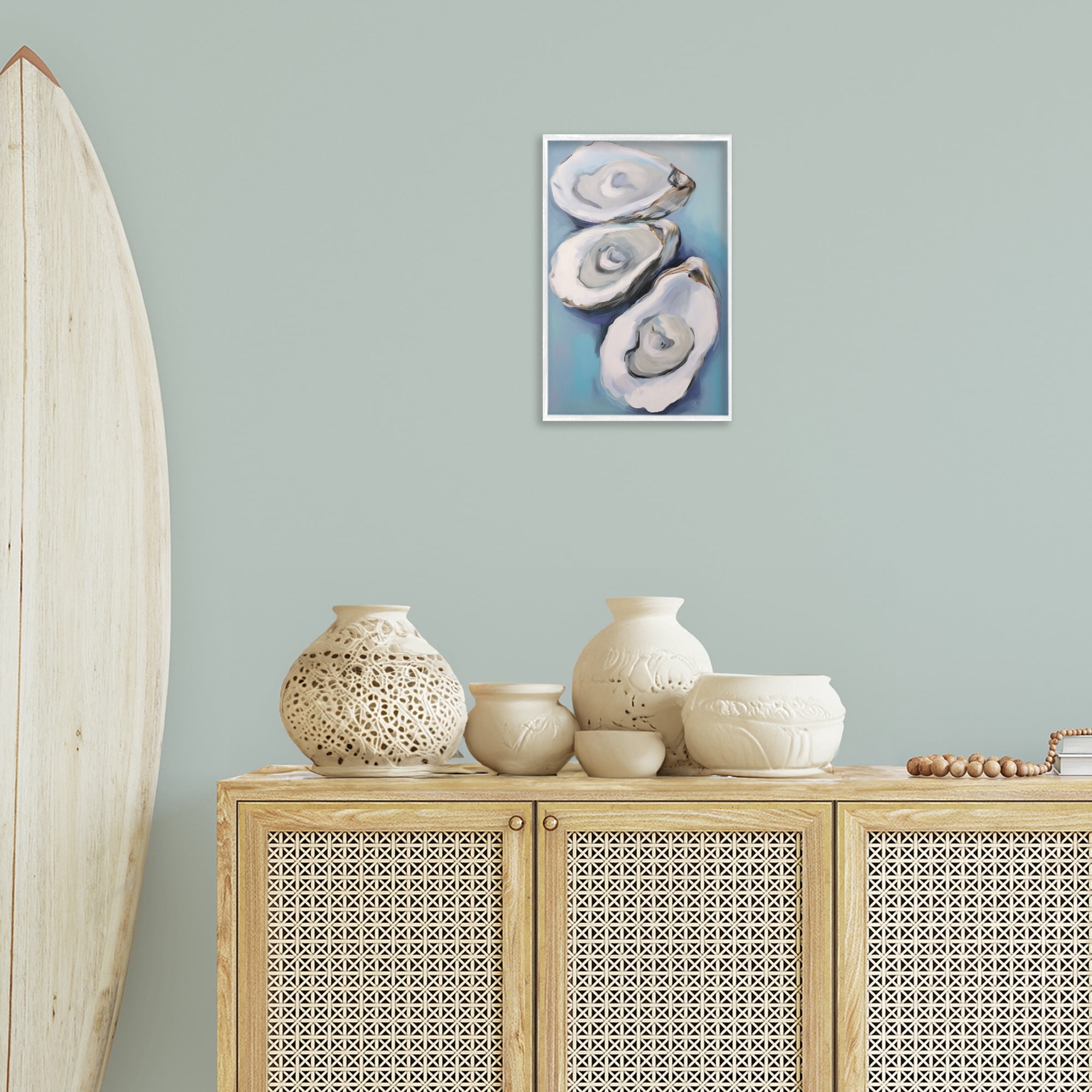 Stupell Industries Oyster Seashell Trio Animals & Insects Painting White Framed Art Print Wall Art, 12 x 18