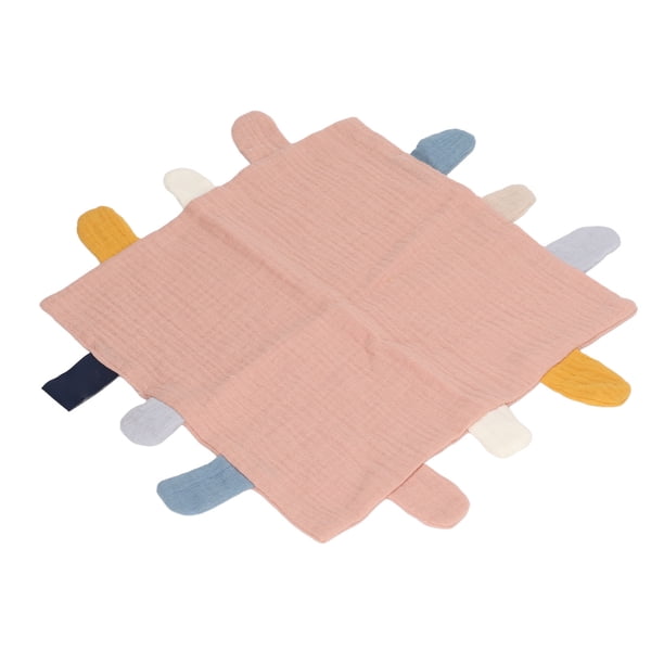 Mantas de seguridad con etiqueta para bebé, manta de seguridad de algodón transpirable suave y agradable para la piel, alivio de la ansiedad, color rosa