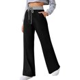thumbnail image 4 of QLEICOM Womens Slacks Women's Wrinkle Free Relaxed Fit Straight Leg Pants Loose Wide Leg Pants High Waist Straight Pants Pants Work Cargo Casual Pants Wide Leg Pants Relaxed Fit Trousers Black L, 4 of 6