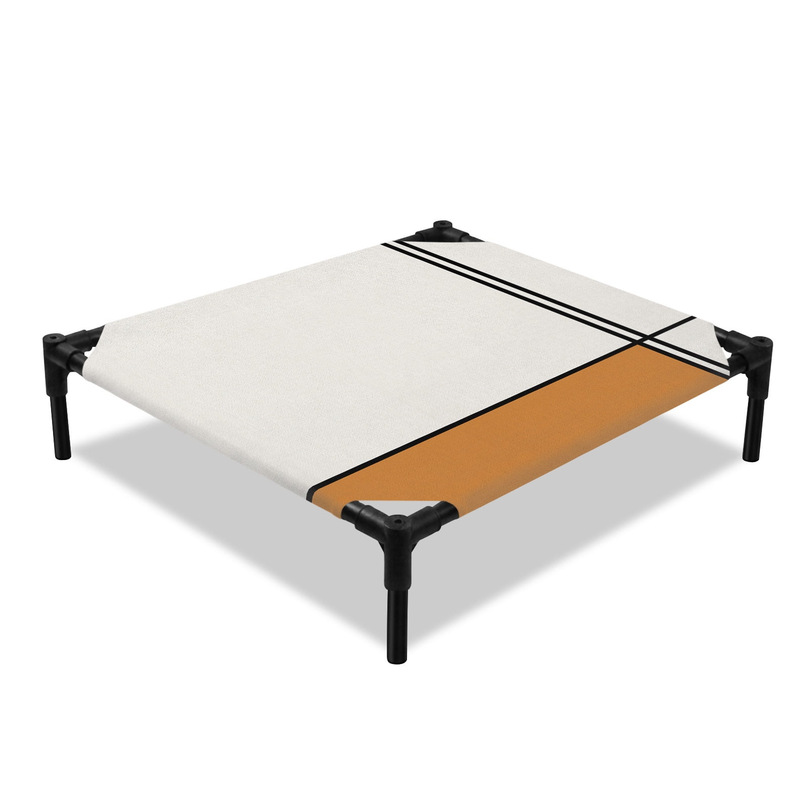 Abstract Gemoetric Elevated Dog Bed Art Orange Color Block Cooling Breathable Outdoor Raised Dog Cot Bed with Metal Frame Non-Slip Feet for Small Dog 20x20in