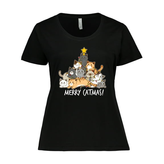 Inktastic Merry Catmas with Cat Tree and Yellow Star Women's Plus Size T-Shirt