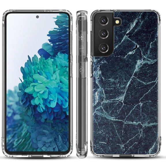 Shockproof Hybrid Bumper Phone Case for Samsung galaxy S21  5G / S21 Plus 5G, by OneToughShield ® - Marble / Blue