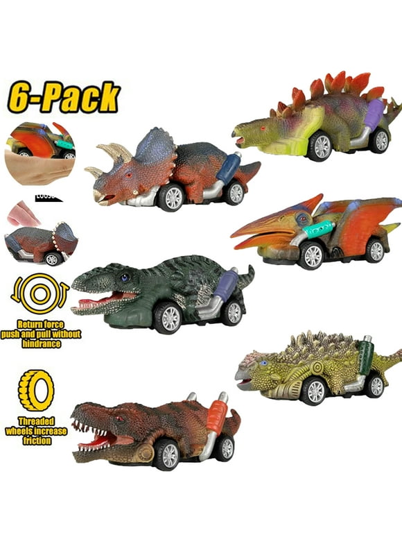 Amerteer 6 Pack Toys for 2-10 Year Olds Boys Kids, Pull Back Dinosaur Cars Toys for 3-7 Year Old Boys Toys for 3-4 Year Olds Educational Christmas Birthday Gifts for Party Favors Stocking Stuffers