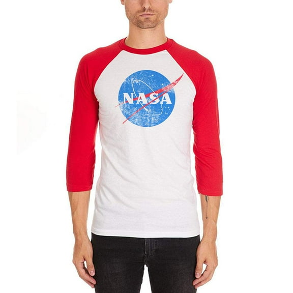 NASA Distressed Logo Mens Raglan T Shirt White-Red SM