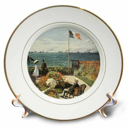 Porcelain Vintage Necklace - 3dRose Terrace at Sainte Adresse vintage Monet, Porcelain Plate, 8-inch