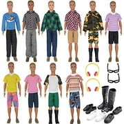 ztweden 32Pcs Doll Clothes and Accessories for 12 Inch Boy Dolls Include 20 Different Wear Clothes Shirt Jeans Beach Shorts 4 Pairs of Shoes, Glasses, Earphones for 12'' Boy Doll