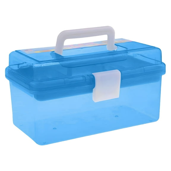 LAMIRO 7.9X4.1 Inch Clear Blue Multipurpose Empty Portable Storage Box,Tackle Box,Plastic Sewing Box,Tool Box,First Aid Kit and Supplies Organizer Case with Handle and Removable Tray