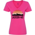 thumbnail image 3 of Inktastic Jackson Mississippi Skyline Retro Women's V-Neck T-Shirt, 3 of 5