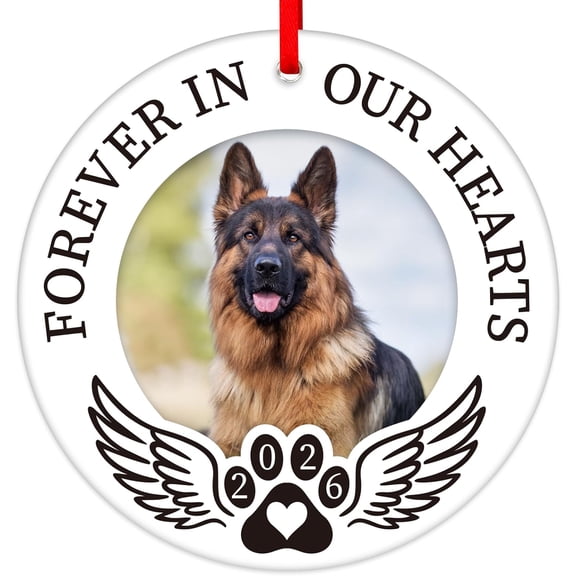 Waahome 1-Pack Pet Memorial Photo Ornament 2026, "Forever in Our Hearts" Ceramic Frame, Dog Cat Remembrance Keepsake for Christmas Tree